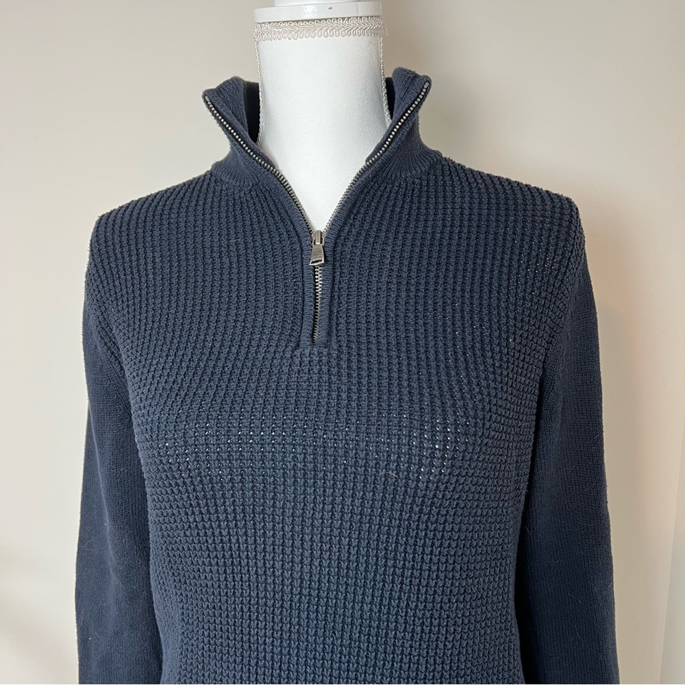 Banana Republic 100% Cotton Dark Navy Blue Waffle Knit 3/4 Zip Pullover 🧵 - Picture 2 of 10